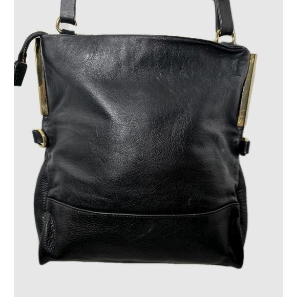 Halston Heritage Black Leather Shoulder Hobo Bag Purse - Picture 3 of 16